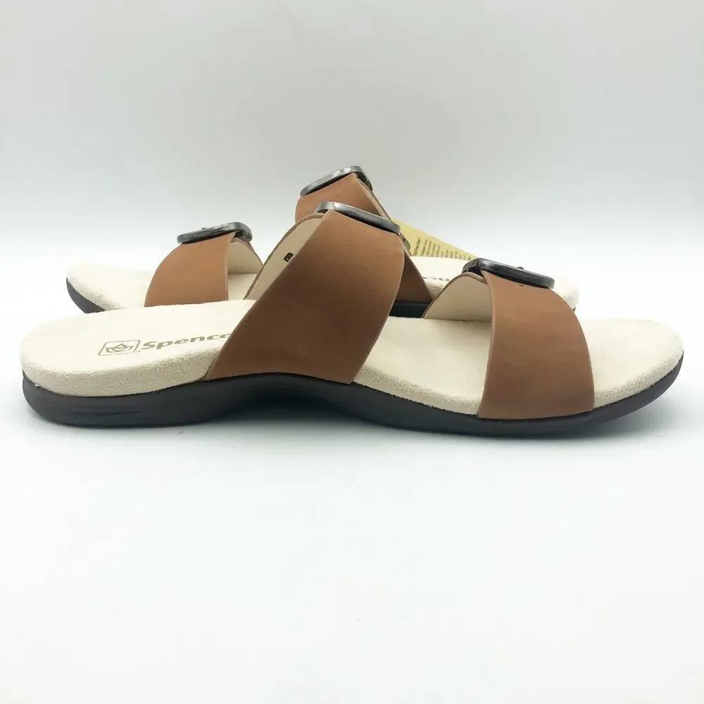 Spenco Womens Vista Slip On Sandals Size 7.5 Tan Saddle Leather APMA Comfort NIB